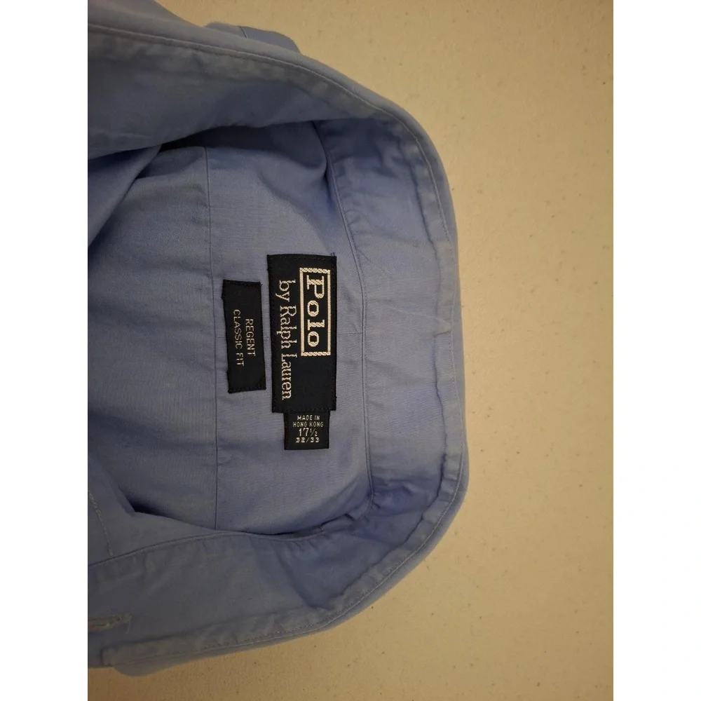3/$15 Polo Ralph Lauren Sz 17.5 32/33 Blue Regent‎ Fit Long Sleeve Dress Shirt